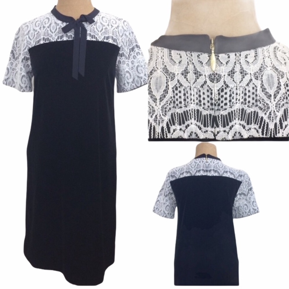 Draper James Velvet & Lace Shift Dress Black Size 4